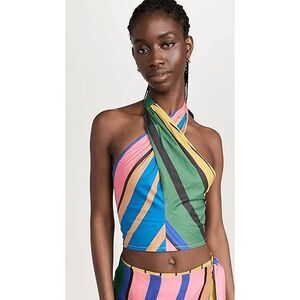 Staud Formentera Striped Kai Criss-Cross Smocked Halter Top Women's Size Small